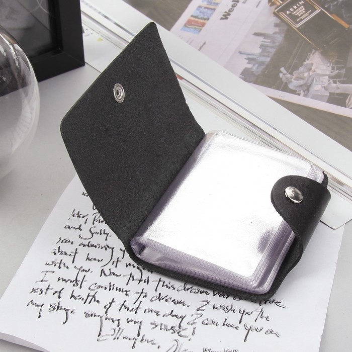 Визитница на кнопке, 1 ряд, 20 листов, цвет чёрный