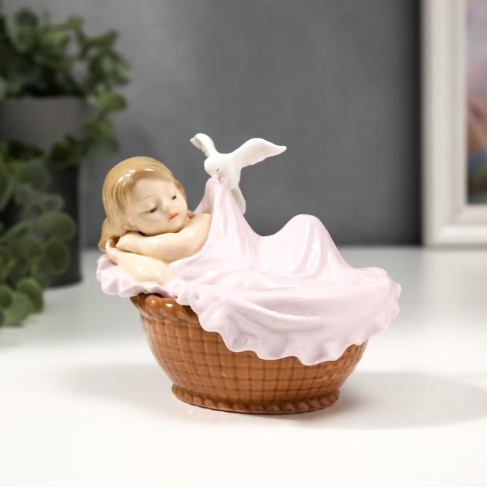 Сувенир керамика Малыш спит в колыбели цветной 10х9,5х12,5 см цена и фото