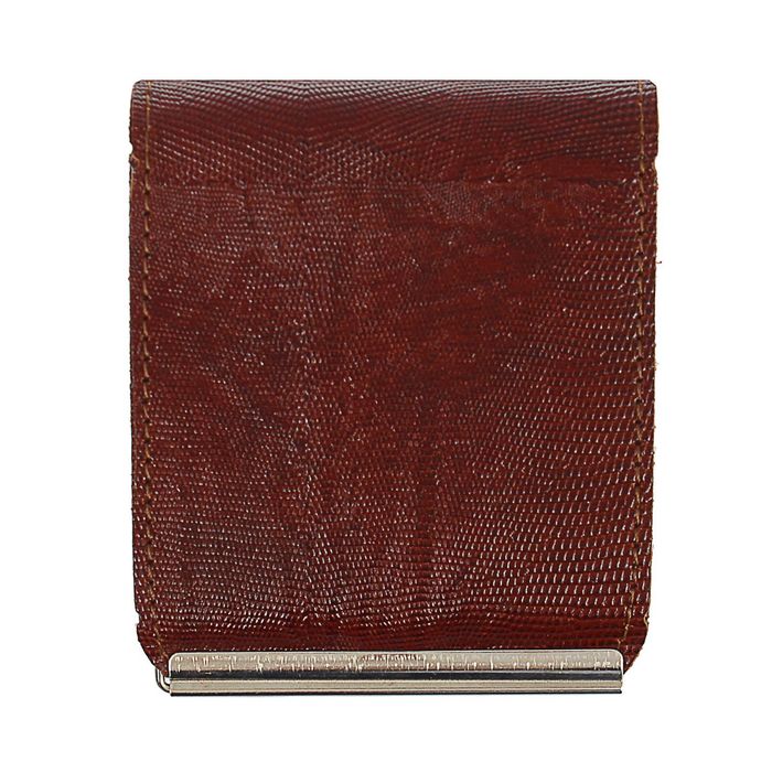 Зажим для купюр на кнопке, отдел для монет, цвет коричневый