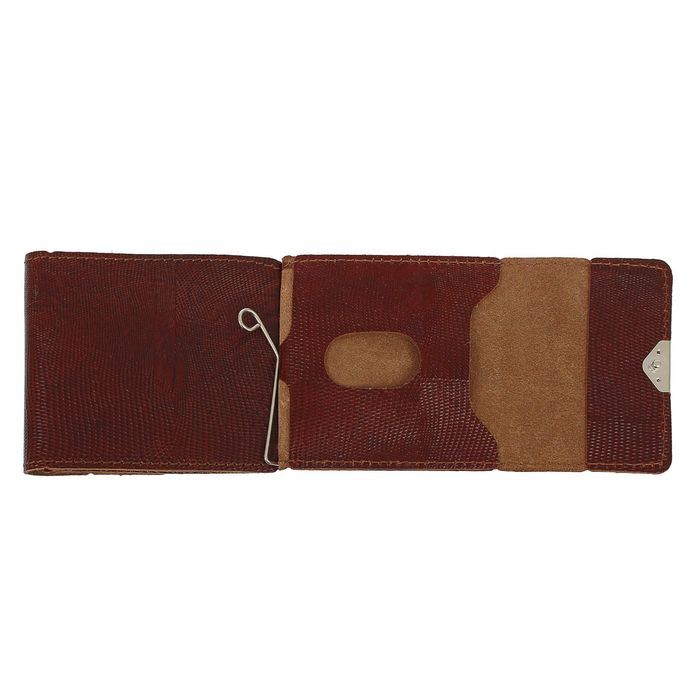 Зажим для купюр на кнопке, отдел для монет, цвет коричневый