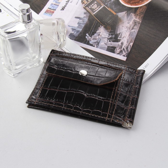 Зажим для купюр, крокодил, цвет коричневый