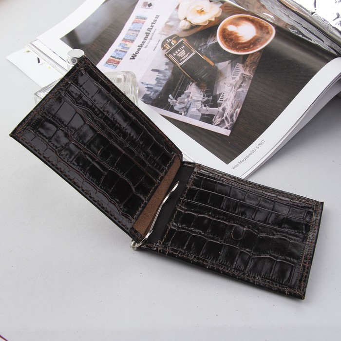 Зажим для купюр, крокодил, цвет коричневый