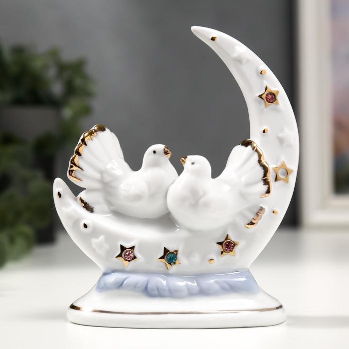 Сувенир керамика Белые голуби с месяцем с золотом, стразы 12 см