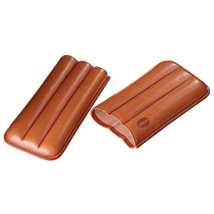 Портсигар кожаный светло-коричневого цвета для 3 сигар диаметром 1,8 см, 15,5 × 3,5 × 7,5 см
