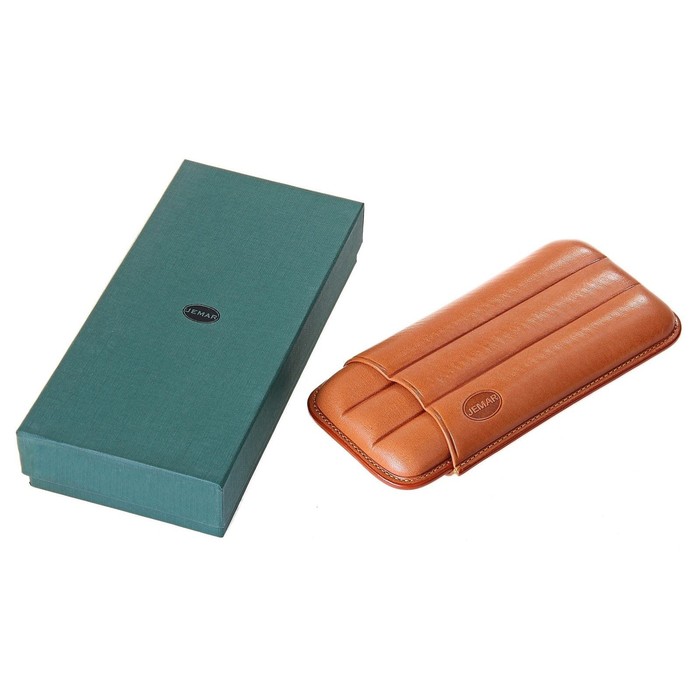 Портсигар кожаный светло-коричневого цвета для 3 сигар диаметром 1,8 см