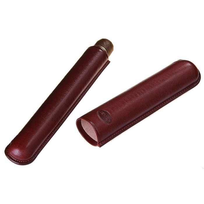 Портсигар кожаный темно-коричневого цвета для 1 сигары диаметра 2,1 см, 20,5 × 4,5 × 3,5 см