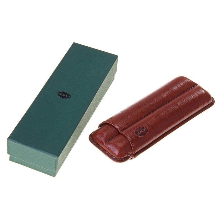 Портсигар кожаный темно-коричневого цвета для 2 сигар, d=2,4 см