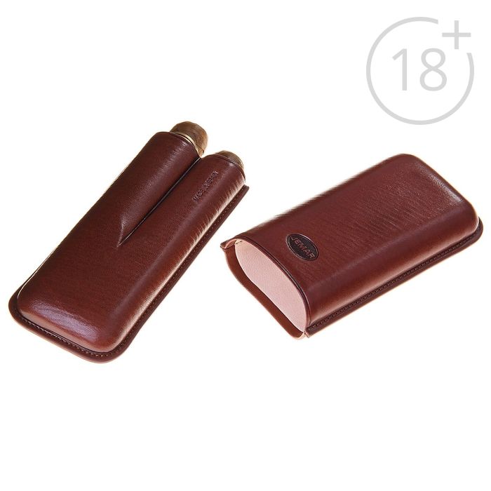 Портсигар темно-коричневого цвета для 2 сигар диаметром 2,1 см, 14,5 × 7,5 × 3,5 см