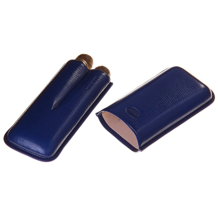 Портсигар синий для 2 сигар D 2,1 см, 14,5 × 7,5 × 3,5 см