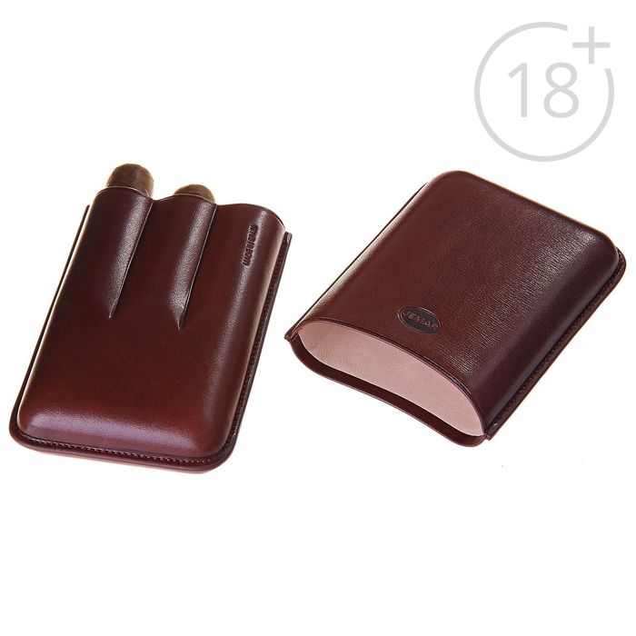 Портсигар темно-коричневый, для 3 сигар, d = 2,1 см, 14,5 × 10 × 3,5 см