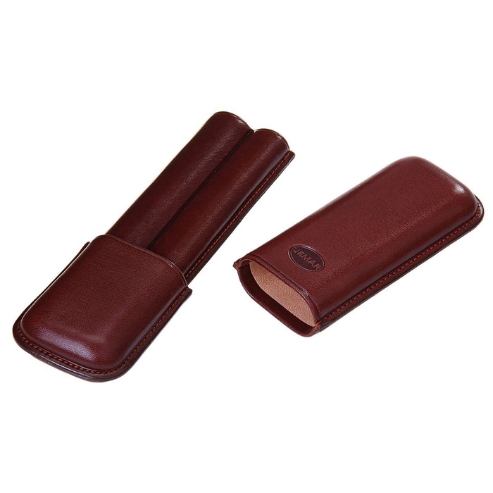 Портсигар кожаный темно-коричневого цвета для 2 сигар, d=1,8 см, 6 × 3 × 18 см