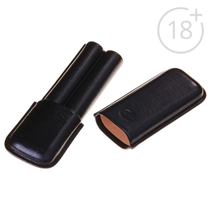 Портсигар черный для 2 сигар D 1,8 см, 6 × 3 × 18 см