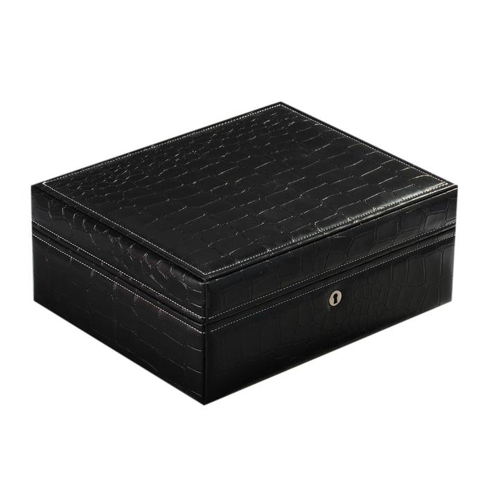 Хьюмидор деревянный с кожаной отделкой тиснение под крокодила),на 85 сигар с гигрометром и увлажнителем