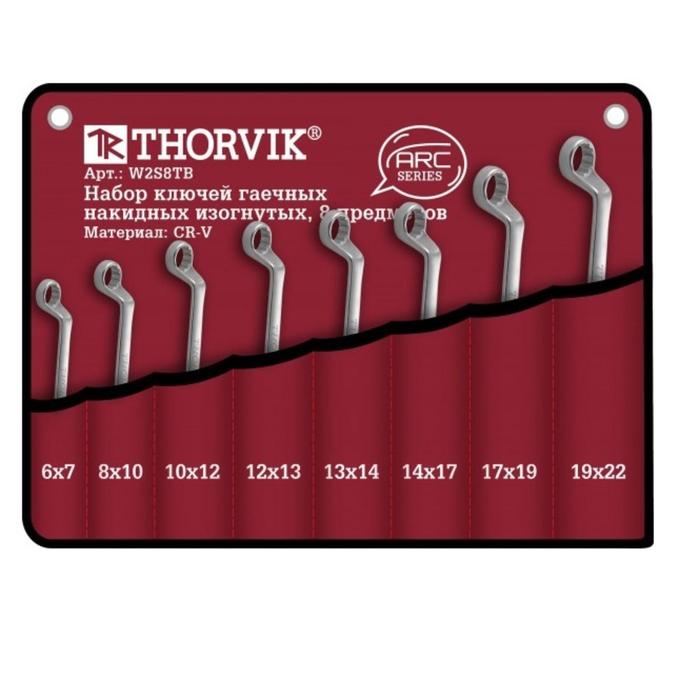Набор ключей Thorvik 52623, гаечных, накидных, изогнутых, в сумке, 6-22 мм, 8 предметов набор ключей гаечных накидных изогнутых на держателе 6 22 мм 8 предметов avs k2n8p