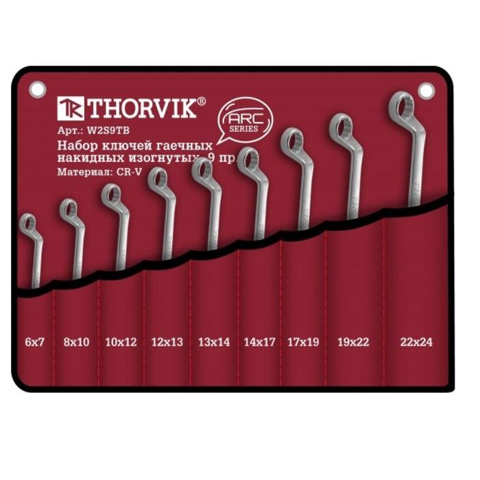 Набор ключей Thorvik 52624, гаечных, накидных, изогнутых, в сумке, 6-24 мм, 9 предметов набор ключей thorvik 52623 гаечных накидных изогнутых в сумке 6 22 мм 8 предметов
