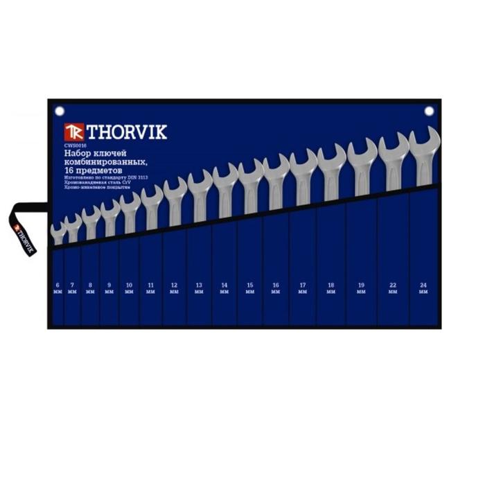 Набор ключей Thorvik 52048, комбинированных, в сумке, 6-24 мм, 16 предметов набор ключей thorvik 52049 комбинированных в сумке 6 32 мм 25 предметов