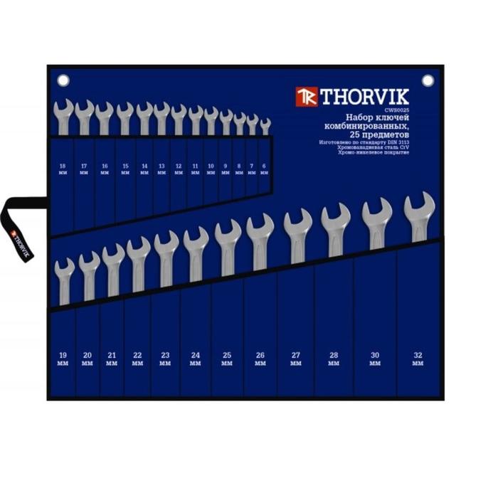 Набор ключей Thorvik 52049, комбинированных, в сумке, 6-32 мм, 25 предметов набор ключей комбинированных thorvik в сумке 6 32мм 25 предметов cws0025 052049