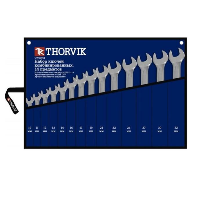 Набор ключей Thorvik 52047, комбинированных, в сумке, 10-32 мм, 14 предметов набор ключей w2s10tb thorvik 52619 накидных изогнутых в сумке 6 27 мм 10 предметов