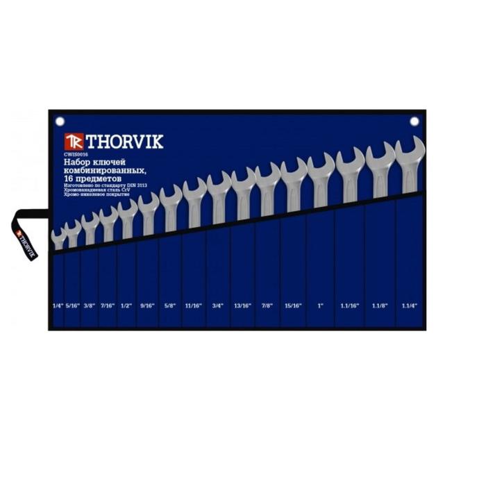 

Набор ключей Thorvik 52917, комбинированных, в сумке, дюймовых, 1/4"--1-1/4", 16 предметов