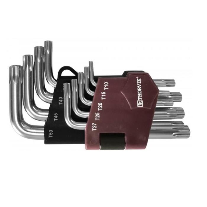 

Набор ключей торцевых Thorvik 53140, TORX, коротких, с штифтом, Т10H-T50H, 9 предметов