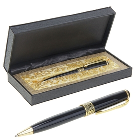 Ручка шариковая, подарочная, в кожзам футляре, «Респект», чёрно-золотистая