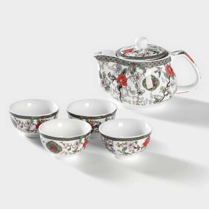 Набор для чайной церемонии керамический «Цветение», 5 предметов: 4 пиалы 30 мл, чайник 200 мл набор для чайной церемониибутоны лотосагайвань 100 мл 2 пиалы по 25 мл