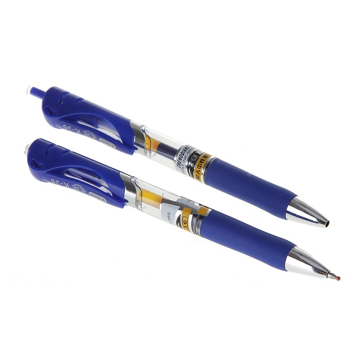 Ручка гелевая автоматическая 0,5мм синяя, прозрачный корпус с резиновым держателем ASQI