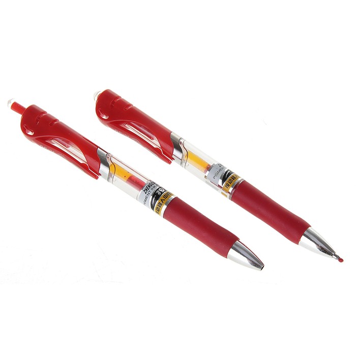 Ручка гелевая автоматическая 0,5 мм красная, прозрачный корпус с резиновым держателем ASQI