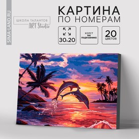Картина по номерам на холсте с подрамником «Игра дельфинов» 20х30 см