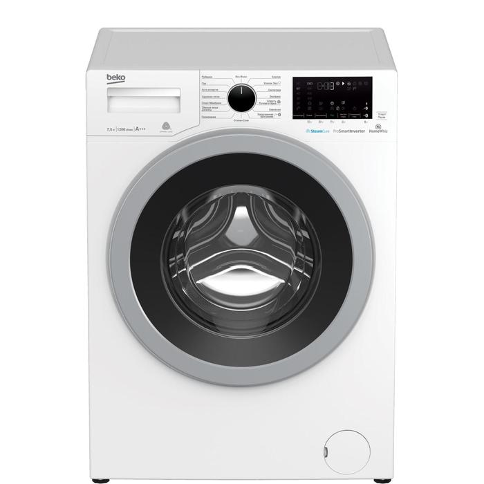 Стиральная машина Beko WSRE 7H636SBW, класс А, 1200 об/мин, до 7.5 кг, дисплей, белая