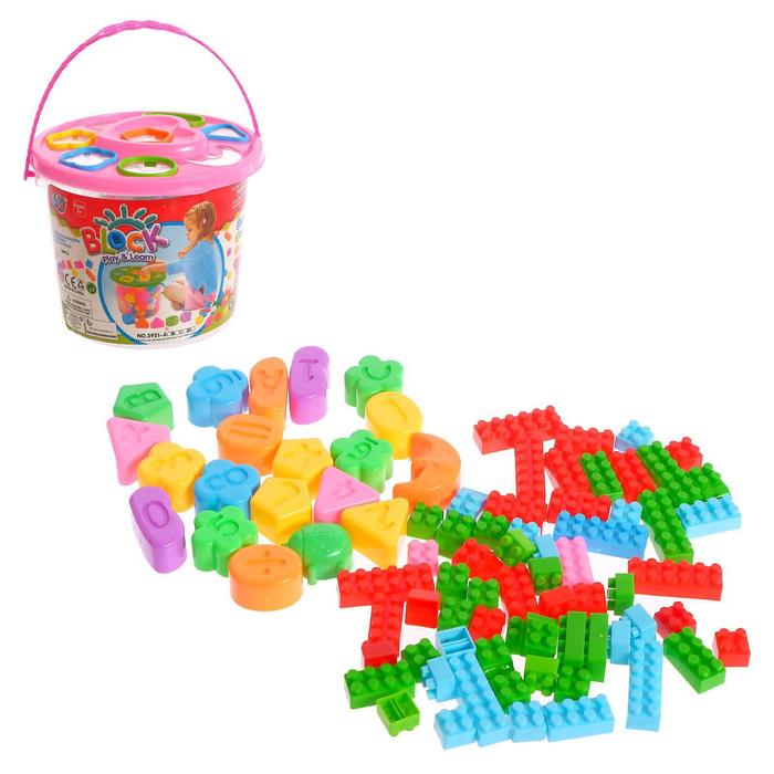 Конструктор для малышей «Забавные зверята», в ведре, 84 детали, цвета МИКС