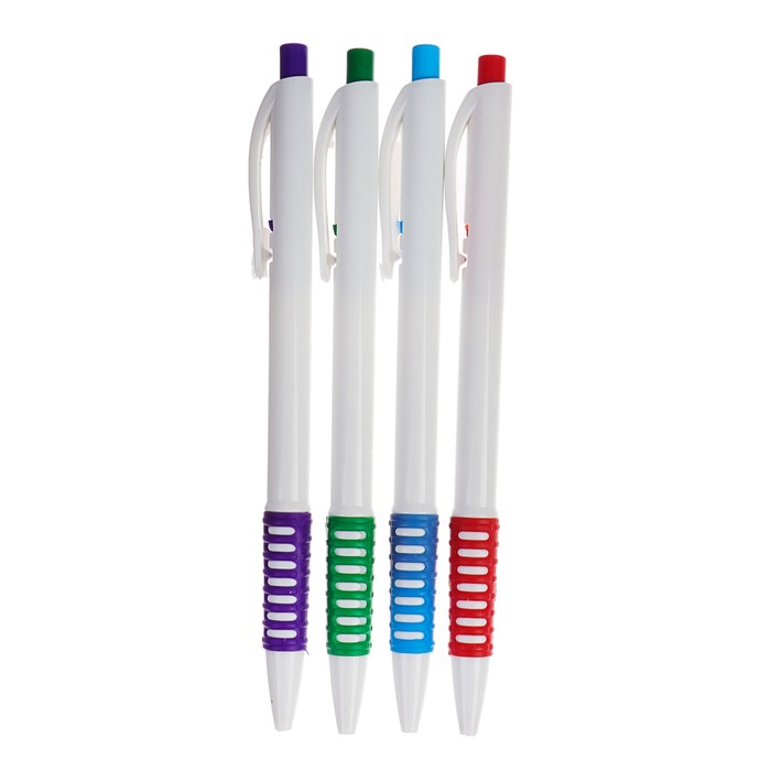 Набор ручек шариковых автоматических 4 штуки, стержень синий, МИКС