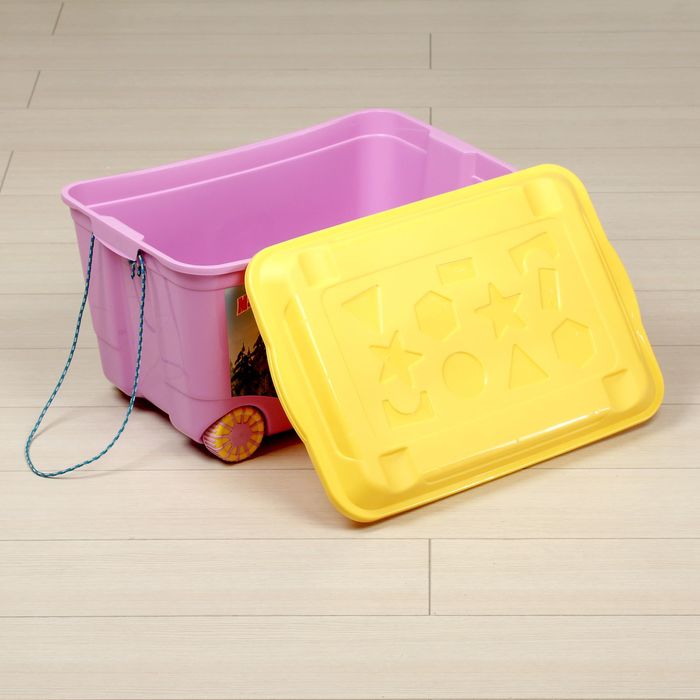 Ящик для игрушек с аппликацией "Маша и Медведь" на колёсиках, с крышкой, 50 л, цвет сиреневый, МИКС