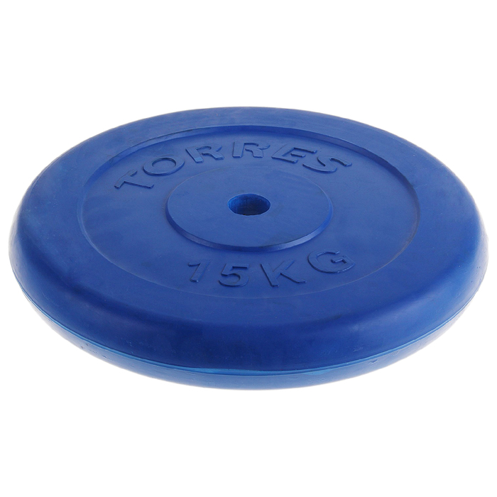 Диск обрезиненный "TORRES", 15 кг, d=25 мм, металл в резиновой оболочке, цвет: синий