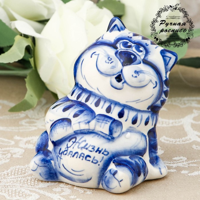 Сувенир «Кот. Жизнь удалась», гжель, кобальт