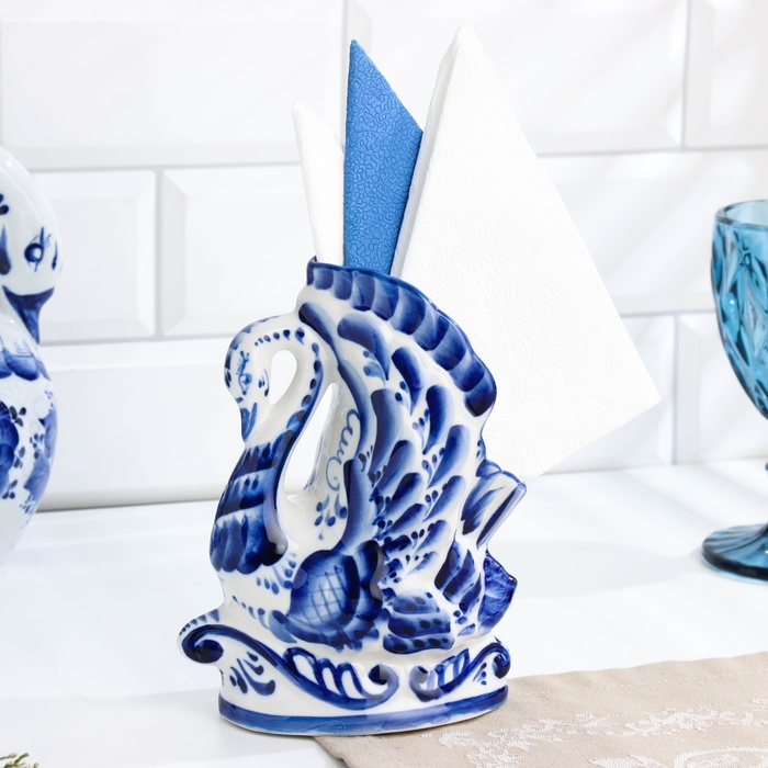 Салфетница «Лебёдушка», гжель, кобальт