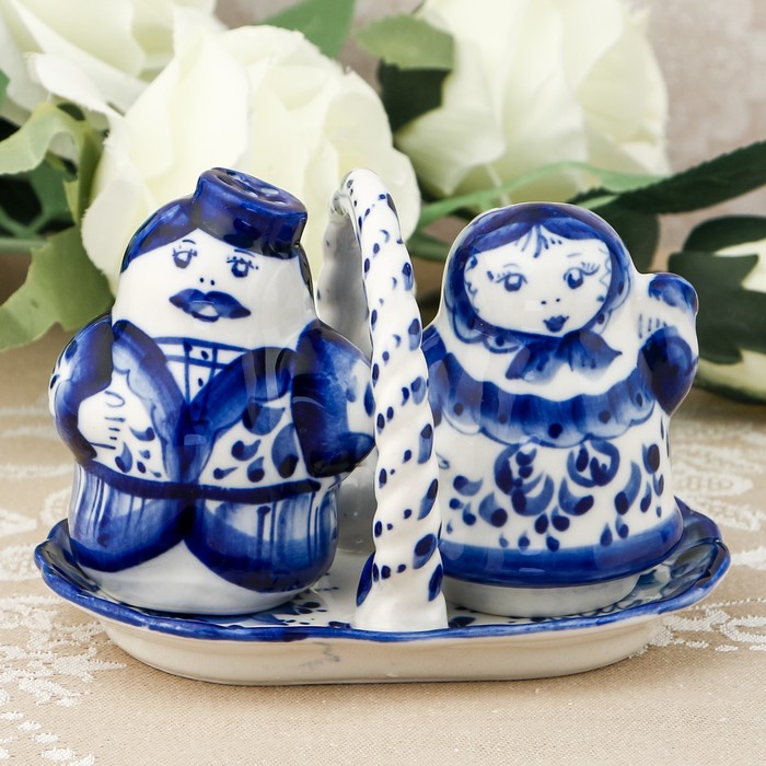 Набор для специй «Матрёшки», гжель, кобальт
