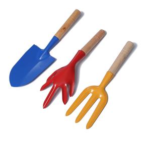Набор садового инструмента, 3 предмета: совок, рыхлитель, вилка, длина 28 см, деревянные ручки Ош