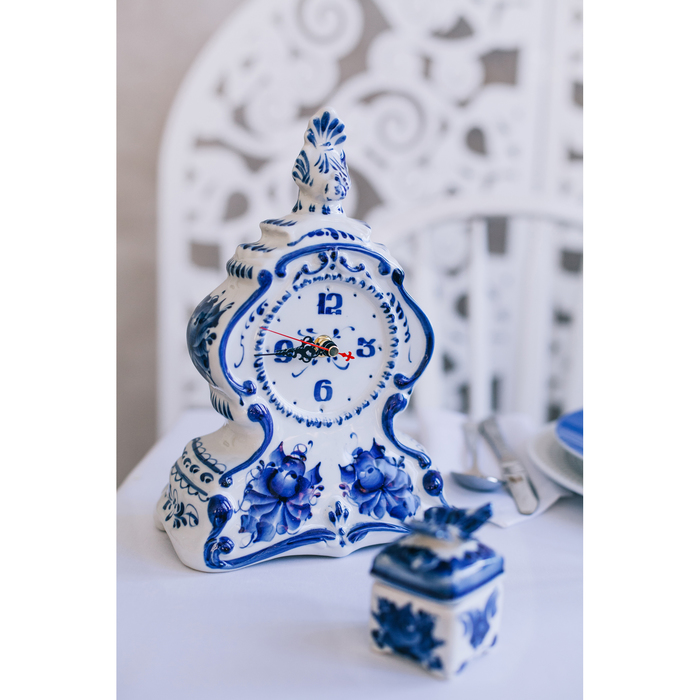 Часы «Птица», гжель, кобальт