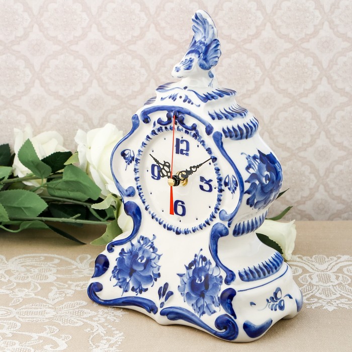 Часы «Птица», гжель, кобальт