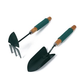 Набор садового инструмента, 2 предмета: совок, мотыжка, длина 36 см. деревянные ручки с поролоном Ош