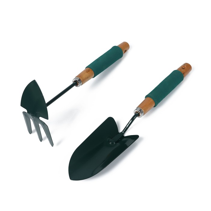 фото Набор садового инструмента, 2 предмета: совок, мотыжка, длина 36 см. деревянные ручки с поролоном greengo