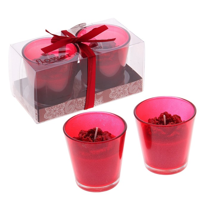 Свечи восковые (набор 2 шт) "Камелия", цвет красный