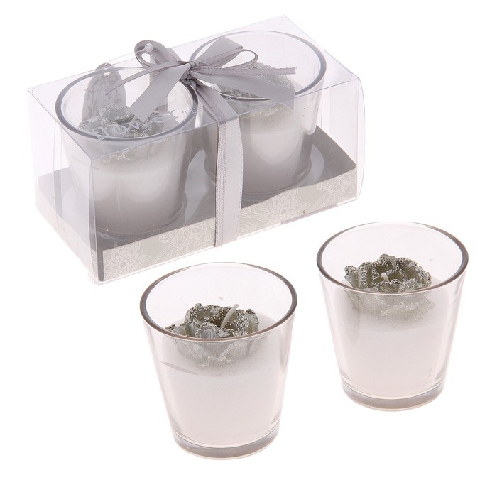 Свечи восковые (набор 2 шт) "Камелия", цвет серебро