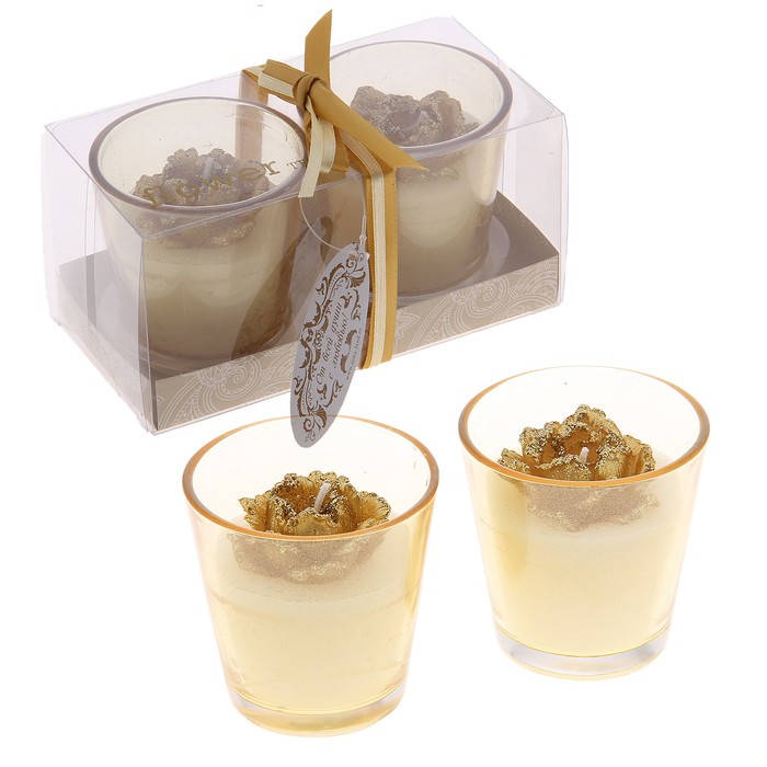 Свечи восковые (набор 2 шт) "Камелия", цвет золото