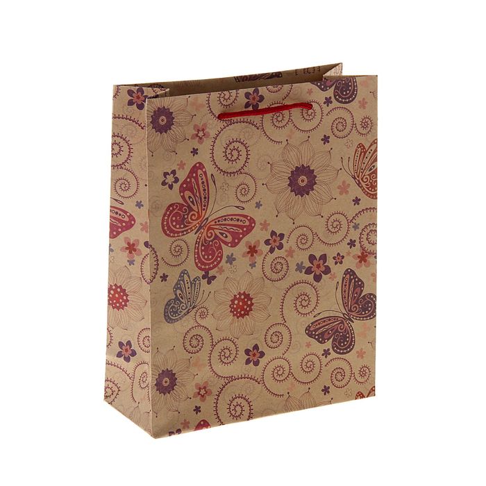 Пакет крафт "Бабочки в полете", 19 х 8 х 25 см