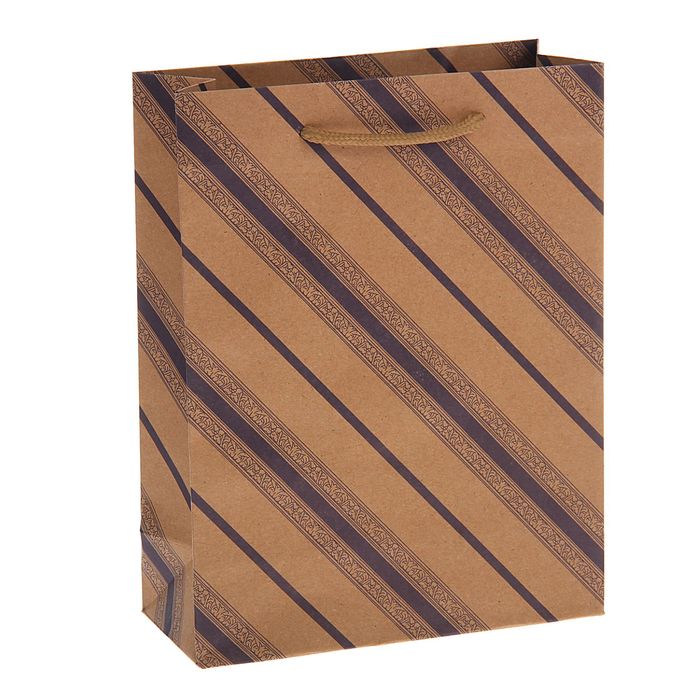 Пакет крафт "Сиреневые линии с узором", 19 х 8 х 25 см