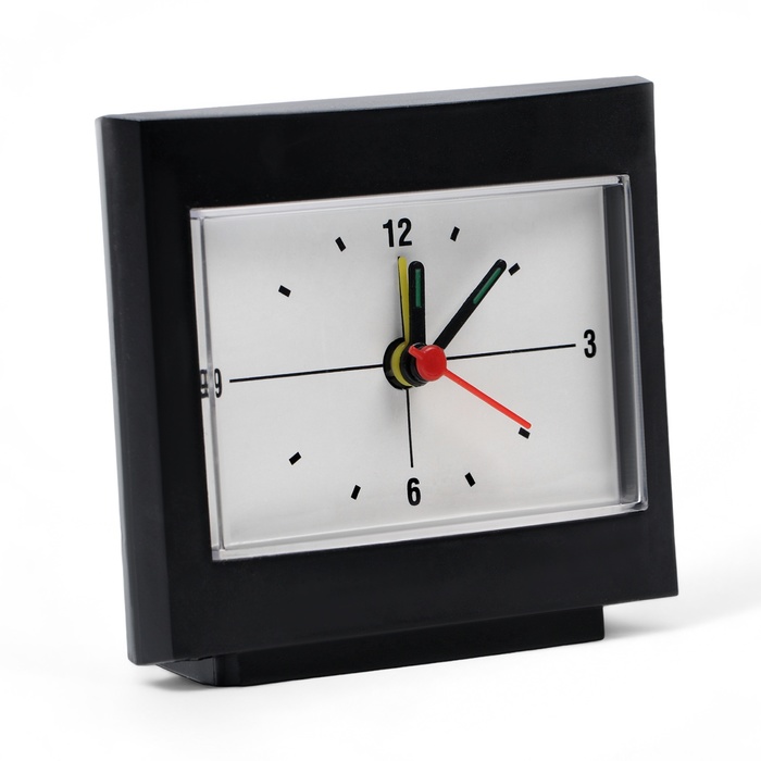 Будильник прямоуг. бел циферблат,стрелки светятся черный 9*10см, микс