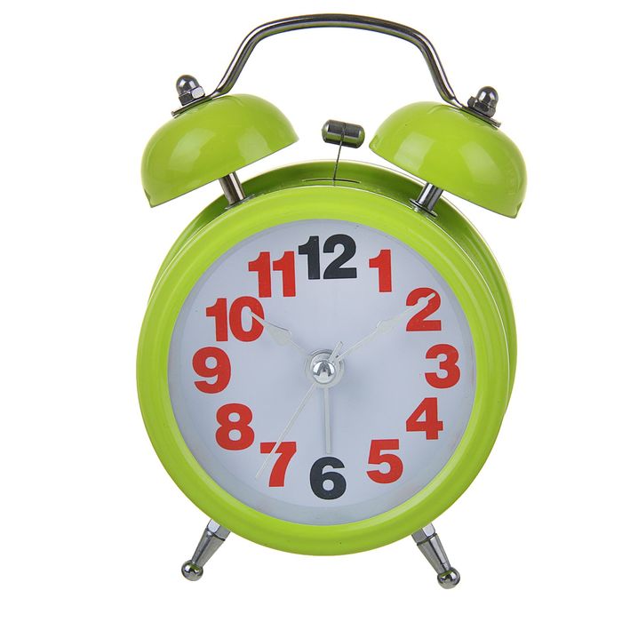 Будильник d=8см, салатовый, на циферблате Цифры красные, 6,12-черные