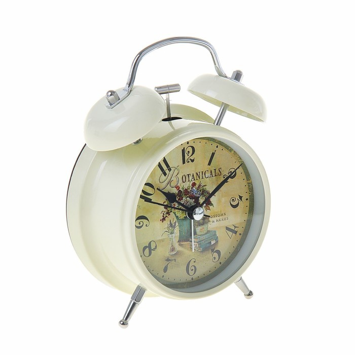 Будильник черный-ретро с подсветкой "На циферблате книги и цветы" 2 звоночка, микс